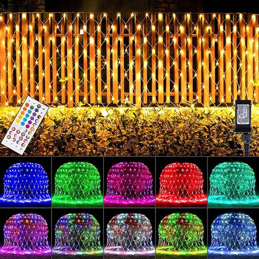 LitHome Color Changing 240 LED Christmas Net Lights Outdoor,14.8ft x 5ft Christmas Net Lights with Remote,35 Colors 9 Modes Connectable RGB Mesh Light Warm White Plug in for Bushes,Xmas,Garden Decor