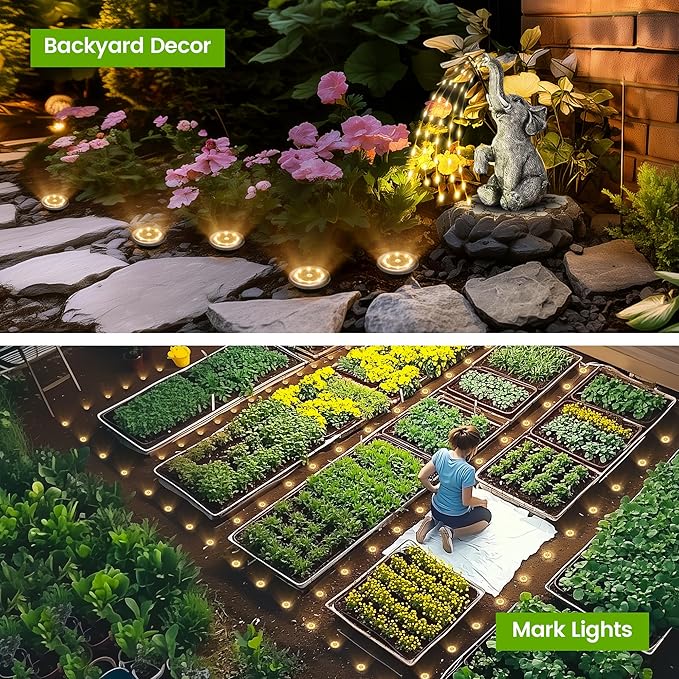 Mini Solar Ground Lights, 16 Pack Solar Powered Pathway Lights, Waterproof Outdoor Light for Garden, Driveway, Walkway, Backyard, Patio (Warm White)
