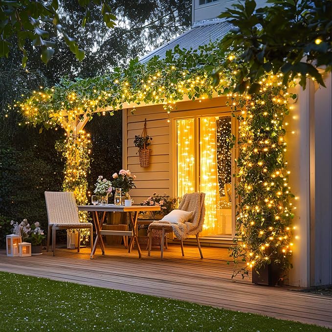 JMEXSUSS 500 LED Christmas Lights Outdoor, 173ft Warm White Christmas Tree Lights, 8 Modes Plug in Twinkle String Light for Outside Holiday Indoor Ceiling House Xmas Decorations