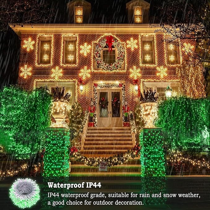 QITONG 165ft 500 LED Green Christmas Lights, Christmas String Lights Outdoor Waterproof Plug in, Green Wire Twinkle Light Indoor with 8 Modes