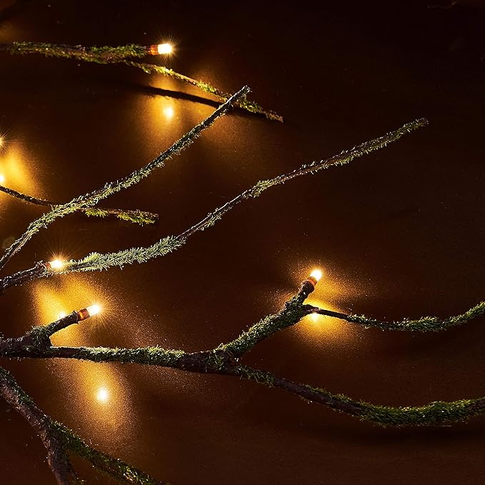 Hairui Mossy Garland Lights 6FT 48 LED Battery Operated Lighted Twig Vine with Timer for Halloween Christmas Party Decoration Indoor Outdoor Use