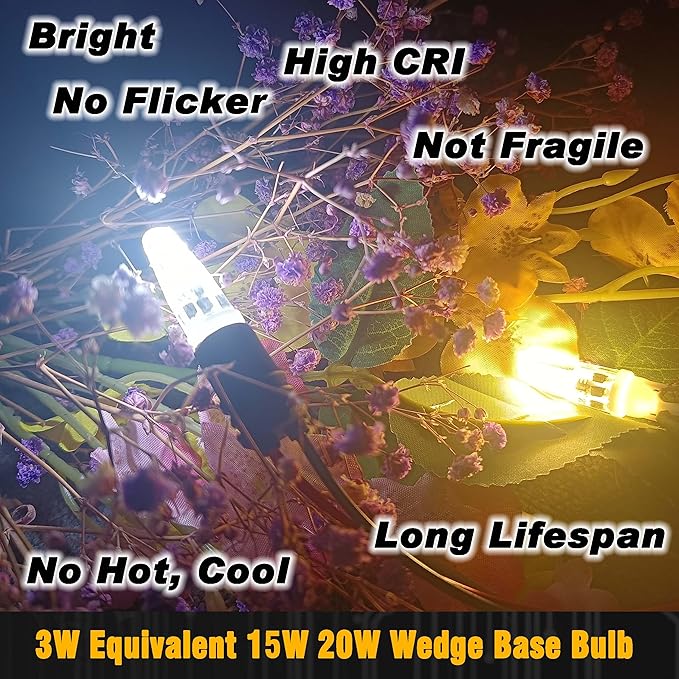 T10 Wedge Base Landscape 194 921 LED Light Bulb 2700K Warm White 3W Equivalent 15W 20W Low Voltage AC/DC12V-24V T5 LED Bulb for Landsacpe Garden Deck RV Camper Marine Boat Dome Lighting, 8 Pack