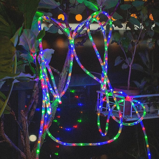 Waterproof LED Rope Lights, Connectable & Flexible with 8 Modes, Outdoor Lighting for Deck, Garden, Pool, Patio & Christmas Decor (Multicolor, 50ft)