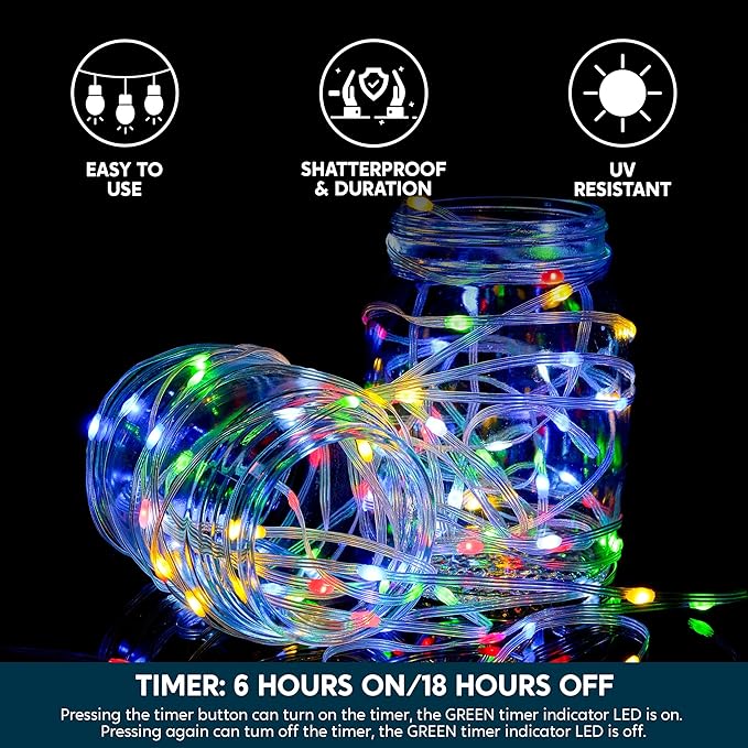 Joiedomi 600 LED Christmas Lights Outdoor,197 FT Multicolor Christmas Tree Lights with 8 Modes Timer, PVC Clear Wire String Lights with Reel for Indoor Outdoor Holiday Xmas Eve Night Decorations