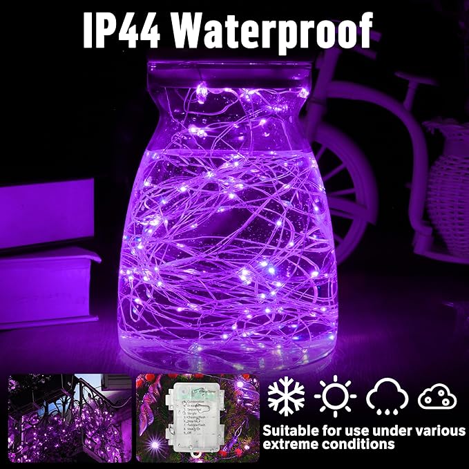 LAMPHOME Purple Fairy Lights, 100 LED 33ft Battery Operated Halloween Lights with Remote, 8 Modes Twinkle String Light for Halloween Thangksgiving Fall Tree Indoor Outdoor Decoration