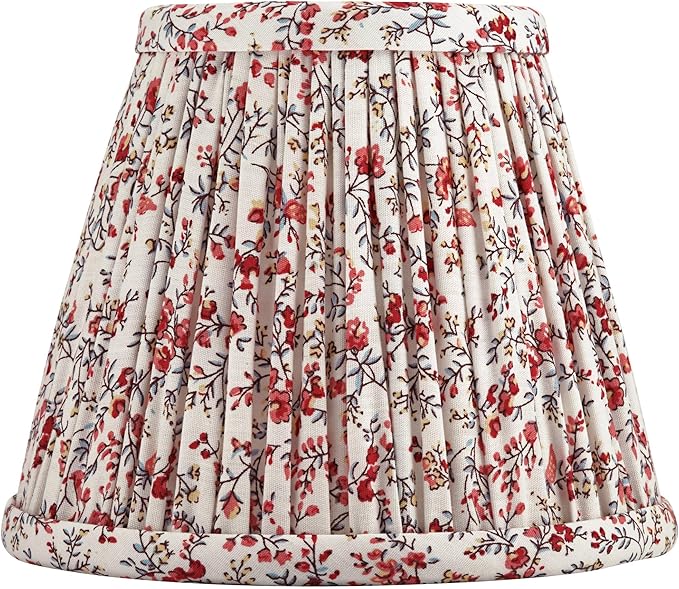 Nelle 3 1/2" Top x 6" Bottom x 5" High x 5" Slant Print Cottage Core Lamp Shade Replacement Small Red Empire Round Farmhouse Country Traditional Fabric Pleated Floral Clip On Candelabra - Springcrest