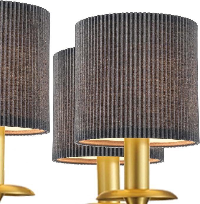 LAMPWELL KETTE Clip-on Pleated Fabric Lamp Shades for for Table Chandelier Wall Lamp,Set of 2,Small Drum,5.4"×5.4"×H5.2",TC fabric,Handmade,Modern Trendy Decorative,ONLY FOR CANDLE BULB,Slate