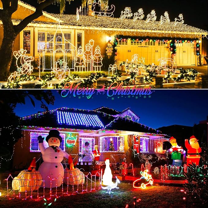 JMEXSUSS 2 Pack Solar String Lights Outdoor Waterproof, Total 400 LED 151FT Solar Christmas Lights Outdoor, 8 Modes Christmas Light for Outside Patio Yard Tree Decorations, Warm White to Multicolor