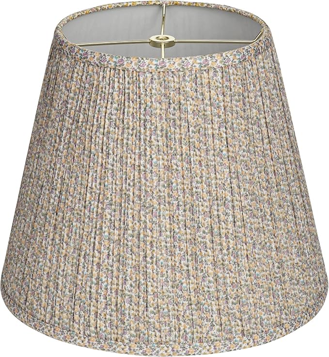 Hardback Shirred Empire Cottage Core Lamp Shade Yellow Floral Medium 8" Top x 13" Bottom x 11" Slant x 10.75" High Spider with Replacement Harp and Finial Fitting - Springcrest