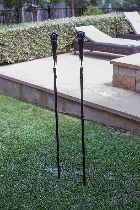 BIRDROCK HOME Outdoor Torches for Outside – 63" Modern Citronella Torches, Weather Resistant Iron for Backyard, Patio or Garden – 7oz Capacity, Black, 4 Pack