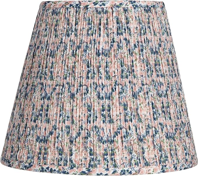 Hardback Shirred Empire Cottage Core Lamp Shade Pink Blue Floral Medium 8" Top x 13" Bottom x 11" Slant x 10.75" High Spider with Replacement Harp and Finial Fitting - Springcrest