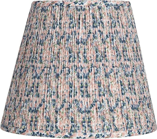 Hardback Shirred Empire Cottage Core Lamp Shade Pink Blue Floral Medium 8" Top x 13" Bottom x 11" Slant x 10.75" High Spider with Replacement Harp and Finial Fitting - Springcrest