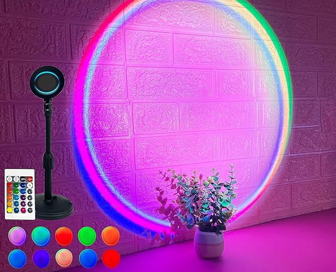 Sunset Projection Lamp with Remote – 16 Colors, Adjustable Mood Lighting, Strobe & Flash Modes – Bedroom, Party & TikTok Aesthetic