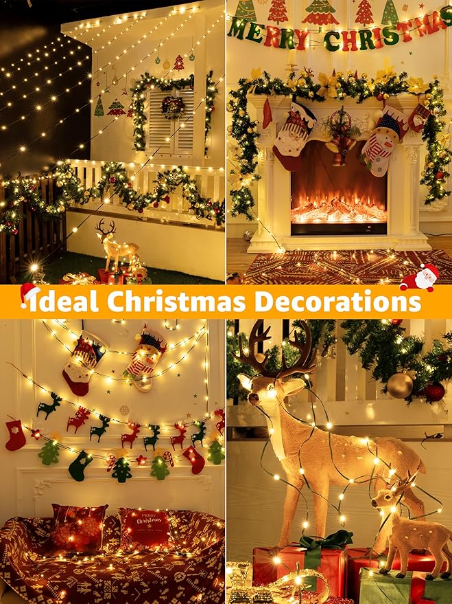 Christmas Lights 600 LED 196 FT, Waterproof Outdoor String Lights with Remote and Timer, Christmas Tree Lights with 8 Modes Dimmable, Fairy Lights for Holiday Decor (Warm White)