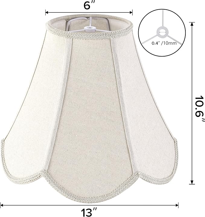 GO&SO Beige Gray Burlap Fabric (Petal Edge Braid) Scalloped Lamp Shade,6"Top x 13"Bottom x 10.6"Vertical Height (Spider) Replacement Lamp Shades for Table Lamps,Floor Lamp Cover,Easy Assembly,1 Pcs