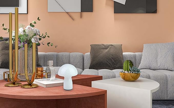 Mushroom lamp,Dimmable Glass Table Lamp,Vintage Style Table Lamp,Stripe White Bedside Desk lamp,Cute Table Lamps.（LED Bulbs Included）