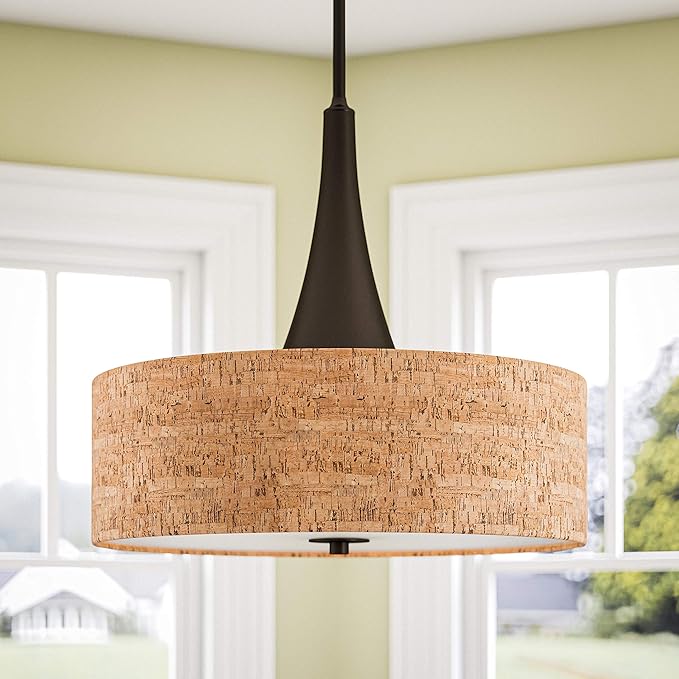 Kenroy Home 93013ORB Bulletin 3 Light Pendant with Tan Finish, Casual Style, 19.5" Height, 22" Width, 22" Depth