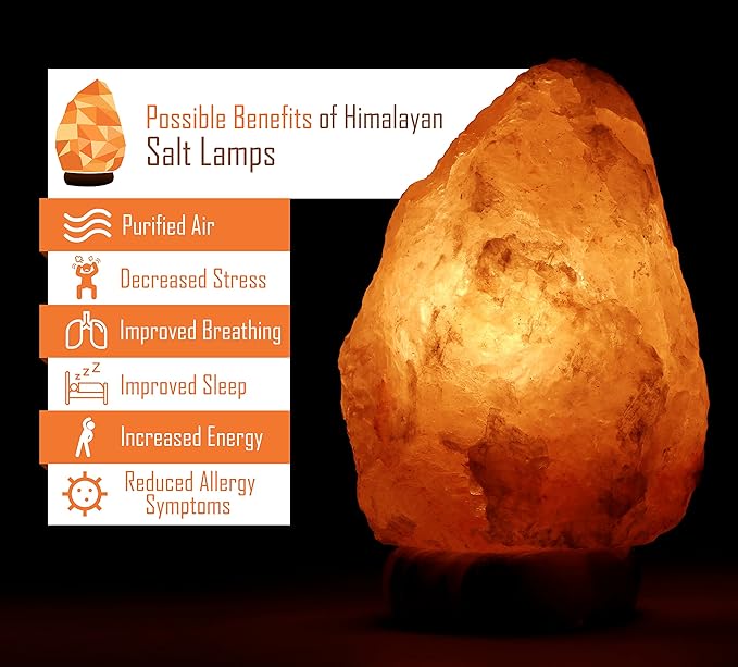 DeluxeComfort Cylinder Himalayan Rock Salt Natural Crystal, 9.5 Inches Tall-Soft Calm Light-Table Lamp, Orange Hue, 9.5", (NSL-AB-95)