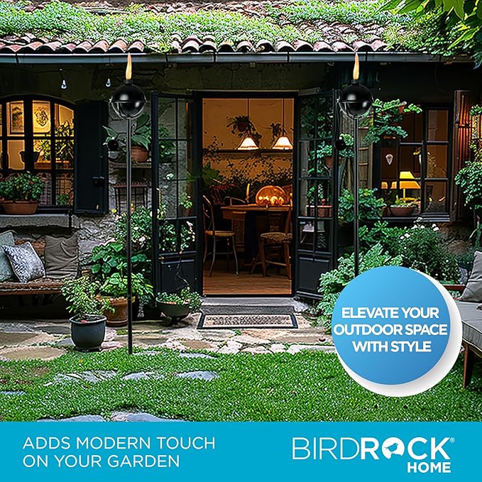 BIRDROCK HOME Bora Bora Torches - Easy to Refill Citronella - Flame Light Torch - Backyard Outside Patio Lighting - Metal Lamp - Decorative Urban Lantern (2)
