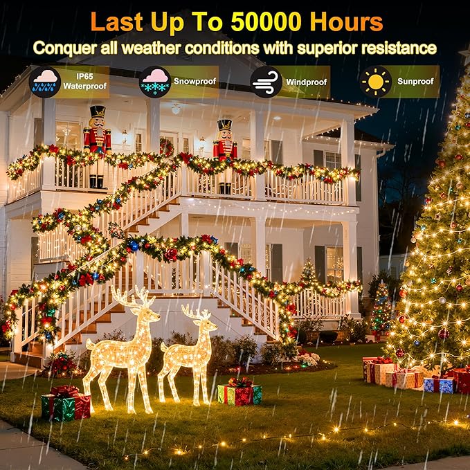 470FT 1500 LED Christmas Lights, 12 Modes Warm White Outdoor String Lights with Timer & Dimmable, Waterproof Green Wire Christmas Lights for Outside Wedding Tree Xmas Patio Fence Party Decorations