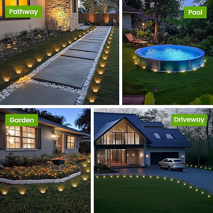 Mini Solar Ground Lights, 16 Pack Solar Powered Pathway Lights, Waterproof Outdoor Light for Garden, Driveway, Walkway, Backyard, Patio (Warm White)