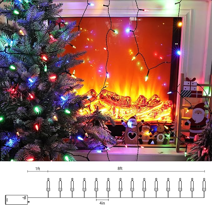 Lomotech Battery Operated Christmas Lights - 2 Pack Total 16ft 50LEDs Battery Mini String Lights with Timer for Home, Garden, Party, Holiday, Tree Decoration (Green Wire, Multicolor)