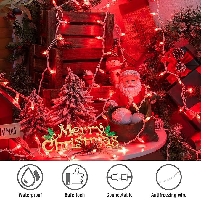 Hopolon 50 Red Christmas Lights, 2PACK White Wire 13Feet Long String Lights Set for Outdoor Indoor Décor, Valentines Day, Wedding, Halloween, Christmas Trees, Holiday Lighting Decorations,Red