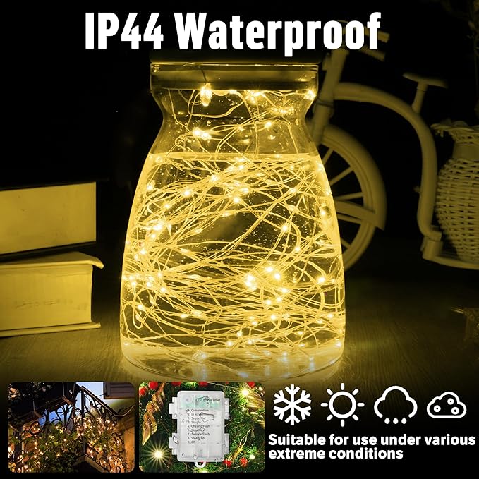 LAMPHOME 100 LED 33FT Fairy Lights Battery Operated with Remote, Mini Starry String Lights,Multi Functions & Timer, Twinkle Light for Christmas Home Bedroom Wedding DIY Centerpiece Decor,Warm White