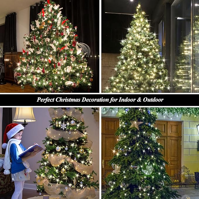Christmas String Lights for Tree, 400 LEDs Christmas Tree Lights with Memory Function & 8 Modes, 6.6FT x 16 Lines Fairy Lights with Remote Control & Timer for Christmas Tree Decorations - Cold White