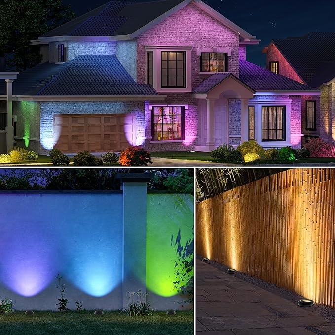 8 Pack Low Voltage Christmas Outdoor Landscape Lighting, RGBW Shielded Well Lights,Color Changing IP67 Waterproof Paver Light Pathway Light,LED Outdoor In-Ground Lights for Garden Yard Fence Deck
