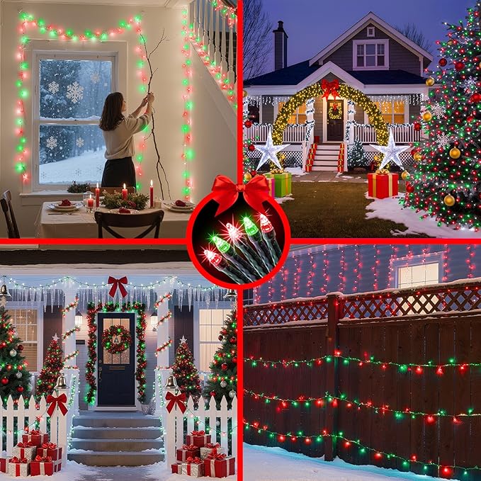 1500 LED 470FT Christmas String Lights Outdoor, 12 Pro Modes and Timer Memory & Brightness, Plug in Waterproof Dark Green Wire Twinkle Light for for Xmas Yard Tree Wedding Party Decor (Red & Green)