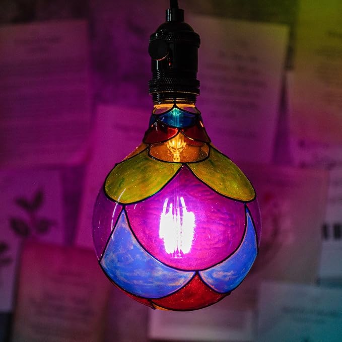 Stained Glass Light Bulb, Rainbow Painted, 4W 120V, Multi Colored, Fun, Romantic, Unique Decorative