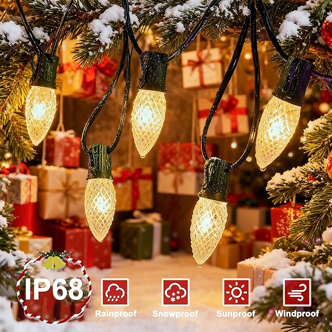 echosari 25 Pack C9 LED Replacement Christmas Light Bulbs for Outdoor String Lights, 0.8W UL Listed Commercial Grade Holiday Bulbs, C9/E17 Candelabra Base Sockets (Warm White)