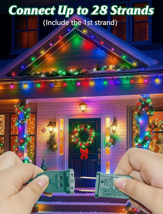 SUNSGNE 25FT LED Colored Christmas Lights with 25 G40 LED Shatterproof Frosted Multicolor Globe Bulbs, Waterproof Colorful Christmas String Lights for Patio Backyard Porch Balcony Gazebo Party Decor
