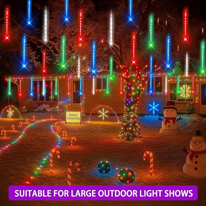 Meteor Shower Lights Outdoor: 40 Tube(Equivalent to 5 Sets of 8-Tubes) Christmas Lights - Waterproof Christmas Halloween Decorations for Yard Outside Tree Roof, Multicolor