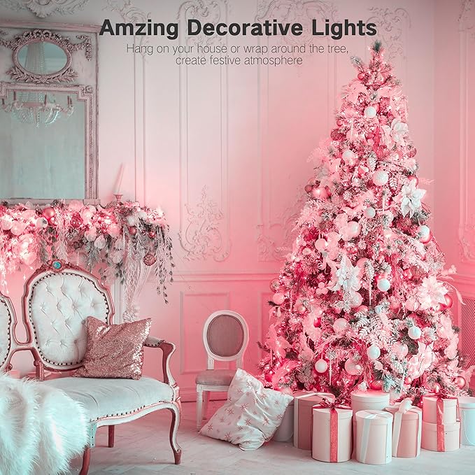 Brizled Pink Valentine Lights,300 Count 69.6ft Incandescent Pink Lights, Connectable Indoor String Light White Wire, UL Certificated Mini Christmas Tree Light for Bedroom Wedding Birthday Xmas Decor