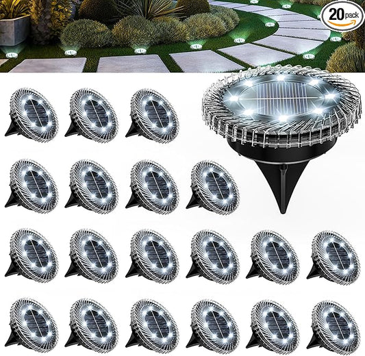 20 Pack Small Solar Ground Lights, Pathway Light Waterproof, Outdoor Solar Light for Garden, Driveway, Walkway, Backyard (Cool White)