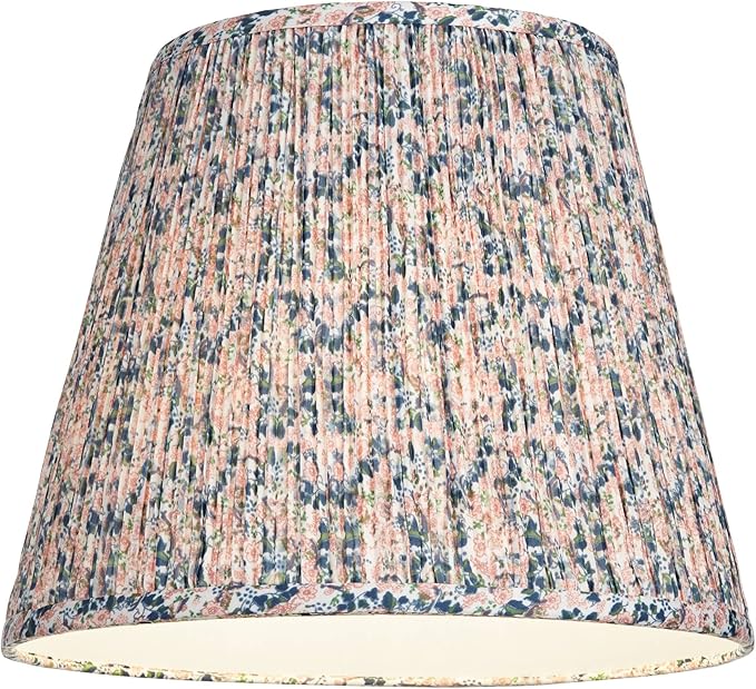 Hardback Shirred Empire Cottage Core Lamp Shade Pink Blue Floral Medium 8" Top x 13" Bottom x 11" Slant x 10.75" High Spider with Replacement Harp and Finial Fitting - Springcrest