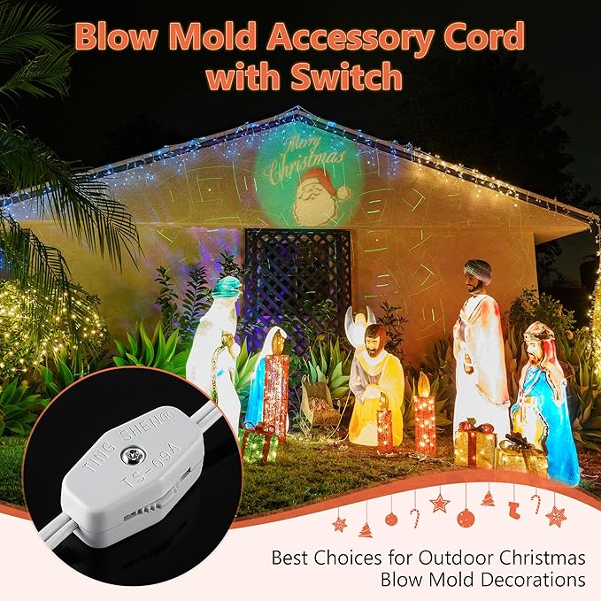 Meonum 10 Set Blow Mold Light Kit Replacement, E27 E26 Single Light Cord Kit with Switch Fuse Plug, for Indoor Outdoor Halloween Christmas Village House Craft Decorations and Salt Lamp