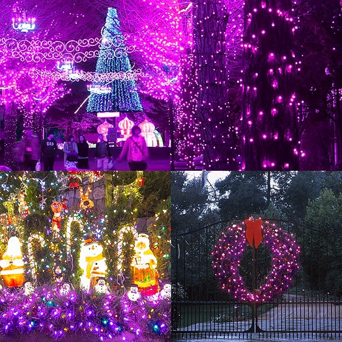 WATERGLIDE Halloween C6 String Lights, 33ft 100 LED Black Wire Fairy Lights with 29V Safe Adaptor, 8 Lighting Mode, Waterproof for Indoor Outdoor Patio Xmas Tree Party Decor, Purple