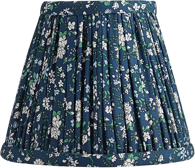Springcrest Nelle Blue and Green Floral Cottage Core Pleated Shade 3.5x6x5 (Clip-On) - Springcrest