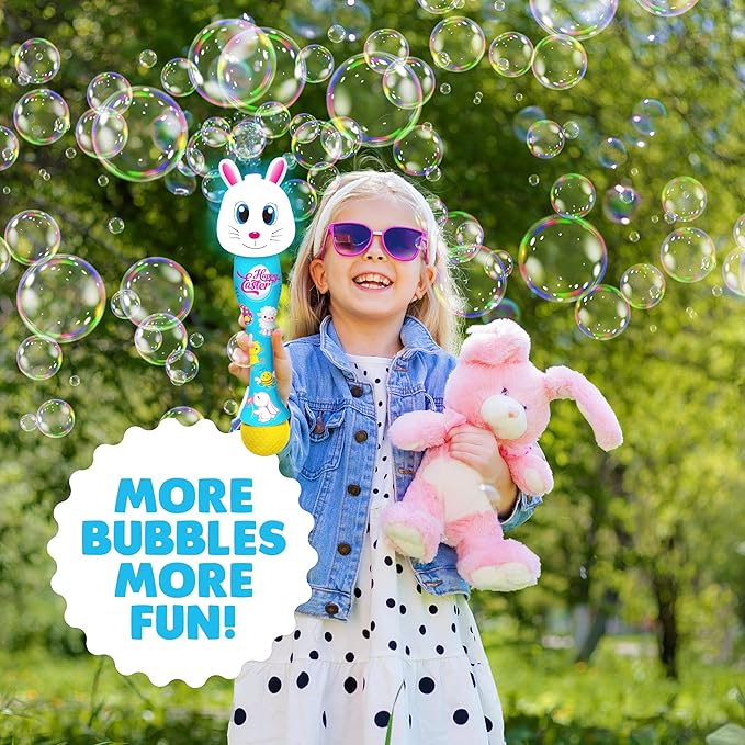 ArtCreativity Easter Bunny Bubble Wand, Easter Basket Stuffers for Toddler, 14" Light Up Automatic Bubble Maker with LED & Music, Bubbles for Kids 3+