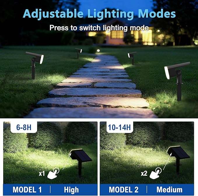 Solar Lights Outdoor Waterproof IP65, Super Bright LED, 6500K 2 Lighting Modes, Solar Powered Yard Garden Solar Spot Lights for Outside Landscape Auto On/Off -6 Pack