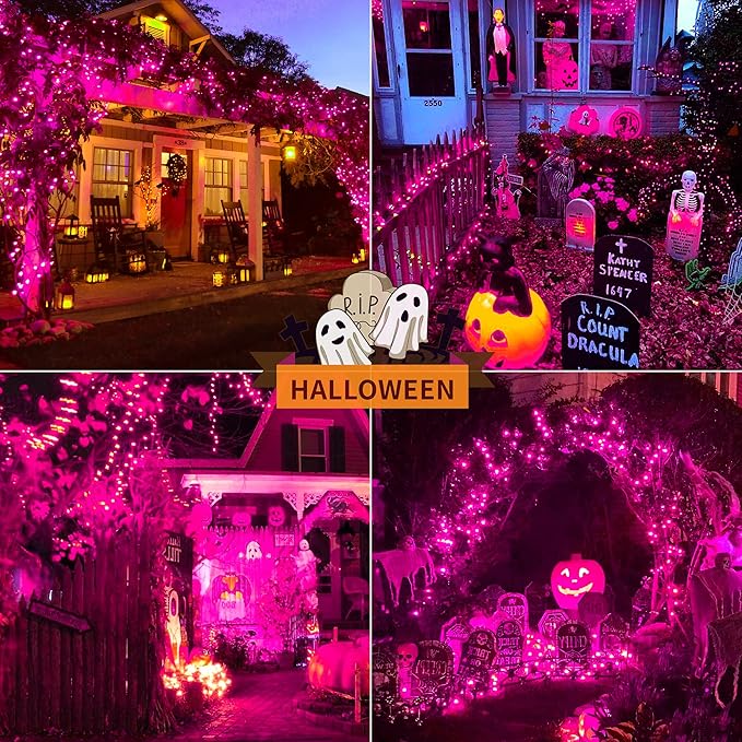 Hopolon 2PACK 50-Count Pink Purple Lights with White Wire,13ft Romantic Mini Lights, Incandescent String Lights for Halloween, Christmas Tree, Holiday, Xmas, Party Indoor & Outdoor Use(Pink Purple)