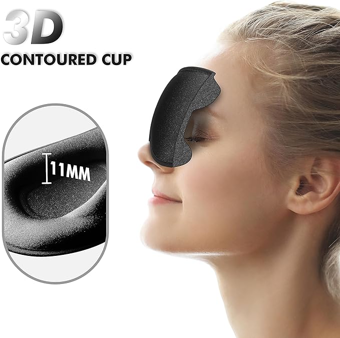 Sleep Eye Mask for Men Women, Lash Extensions 3D Contoured Cup Sleeping Mask, Travel Blackout Night Blindfold Eye Shade Cover with Adjustable Strap (Black-Side Sleeper)