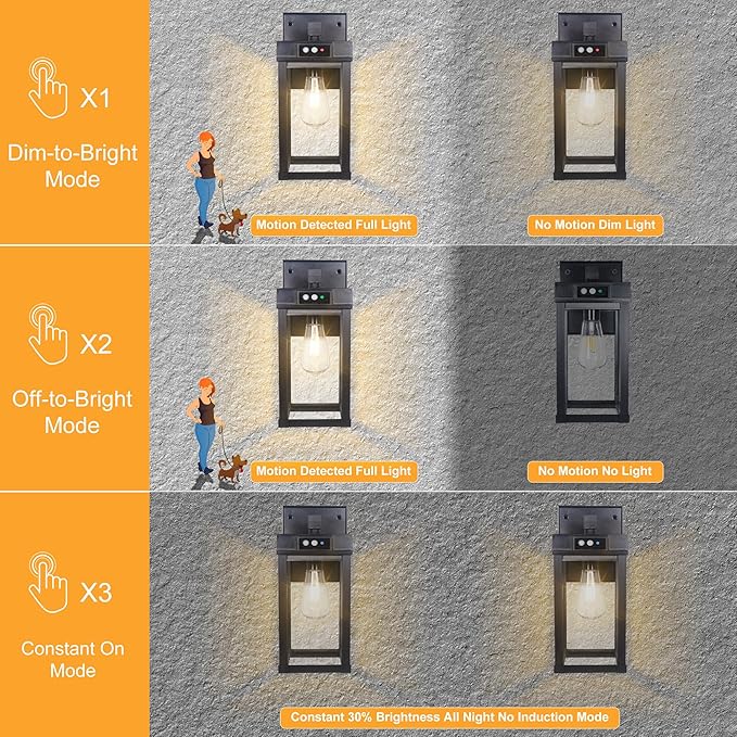 Solar Wall Lights Outdoor Waterproof with 3 Lighting Modes & Motion Sensor, Dusk to Dawn Exterior Porch Light fixtures, Solar Wall Lantern Fixture for Garage Patio Yard Garden