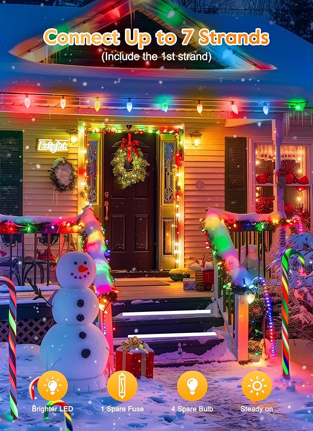 Vintage C9 LED Christmas Lights Outdoor, 200 Feet String With 100 Shatterproof Bulbs, Waterproof Connectable Tree Lights for Outside Roofline Patio Xmas Decorations, Multicolor