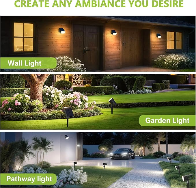 DAMINY Solar Spotlights Outdoor Waterproof IP65,2 CCT(Warm White & Cool White),4 Lighting Modes Solar spot Lights for Yard,Garden,Pathway,Landscape,Auto On/Off-6 Pack