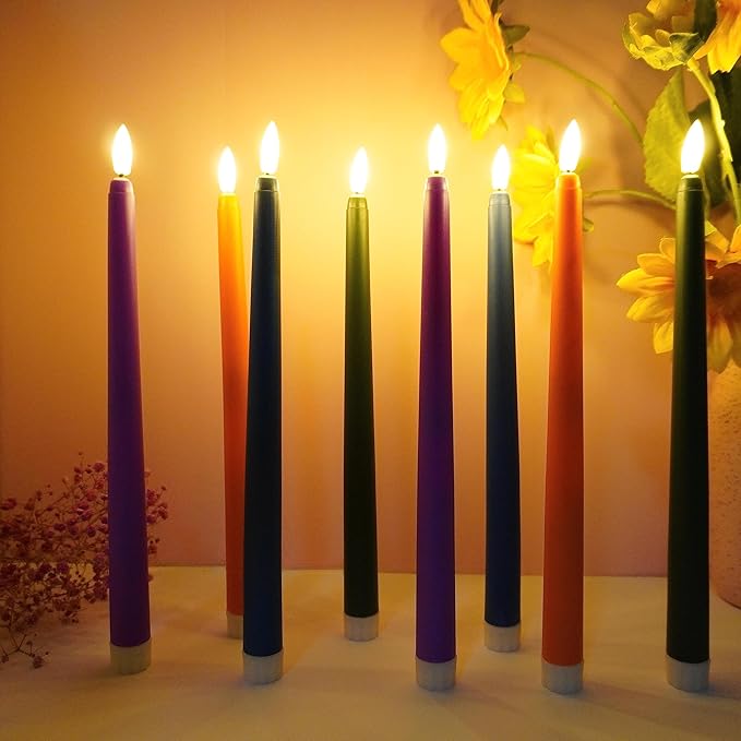 Green Flameless Taper Candles with Remote Timer, Flickering Battery LED Candlesticks Spring Home Decor Set of 6