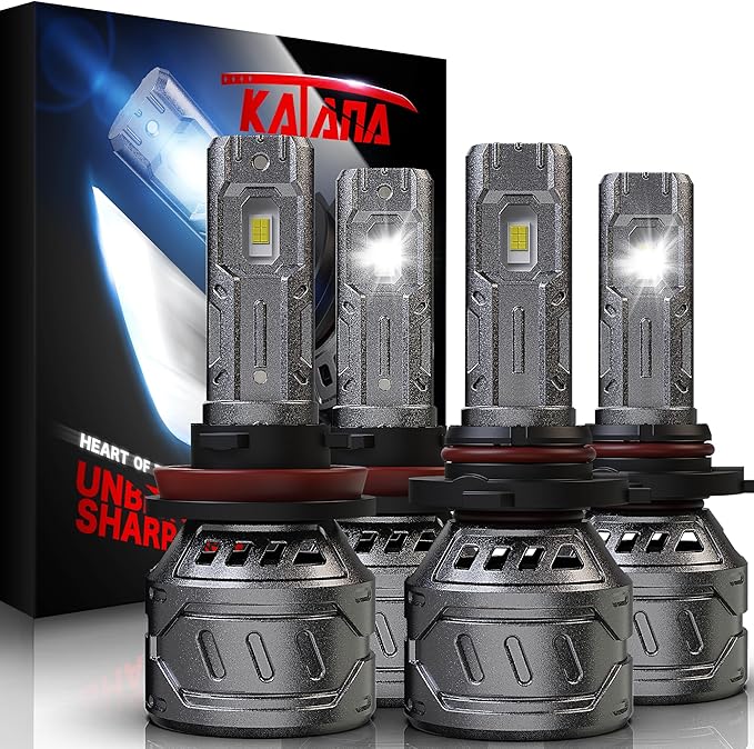 KATANA 9005 H11 Bulbs Combo, 800% Brightness 6500K White Plug and Play Mini Size Fog Bulb Pack of 4